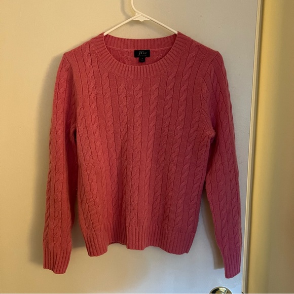 J Crew Everyday Cashmere cable knit Crew Neck pull over sweater color flamingo - Picture 2 of 5